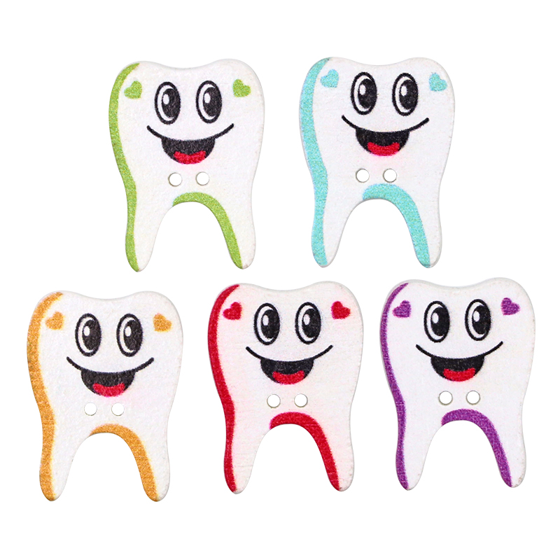 Embellishments For Scrapbooking - 50/100pcs Wooden Button Tooth Shape 2-holes