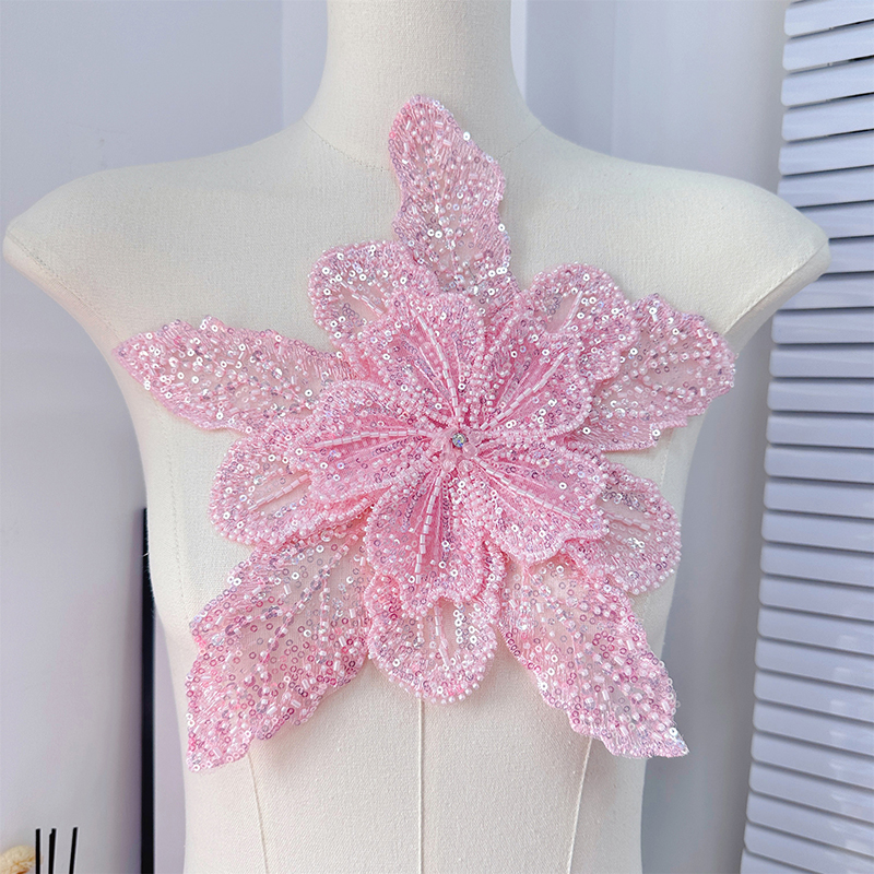 Applique Patch Flower - Sequin Beaded Flower Collar Applique White