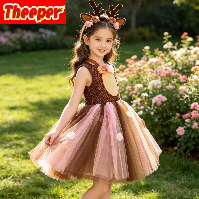 Embellish Knit - Two-tone Blossom Embellished Deer Tutu Gown