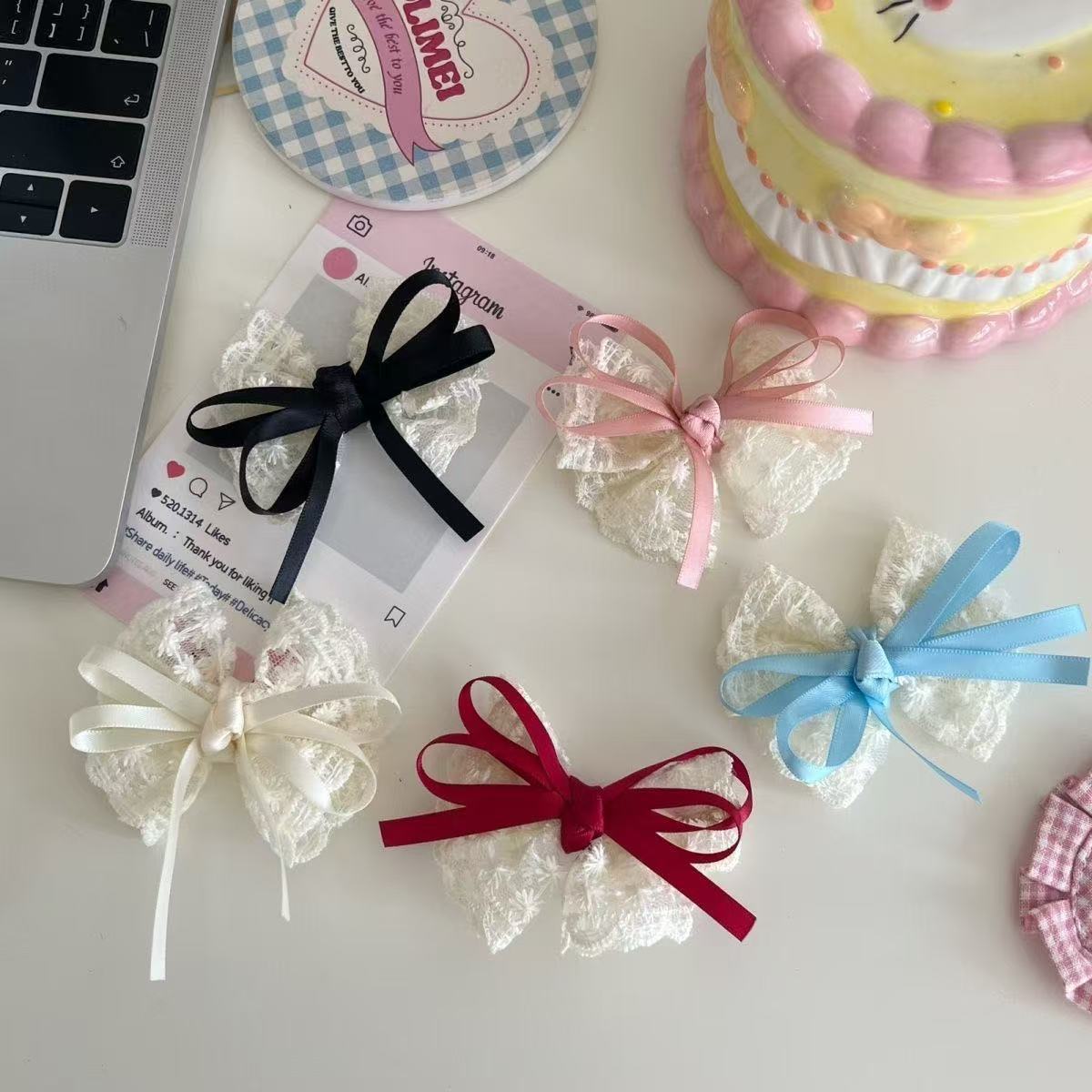 2Pcs Elegant Lace Bow Hairpins - Lace Ribbon Trim avaliação e preço