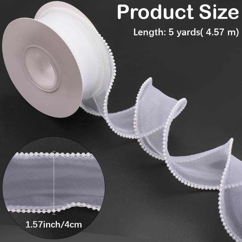 5 Yards White Faux Pearl Edge  - Organza Ribbon Spool avaliação e preço