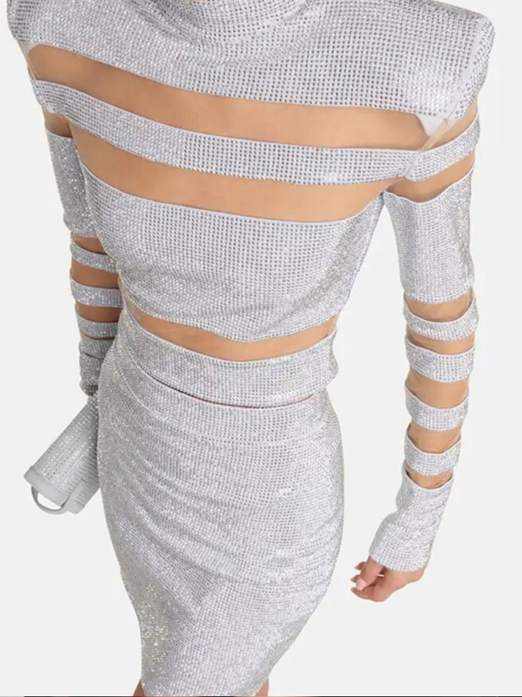 Sexy Two Piece Mesh Panel Band - Sequin Fabric Panel avaliação e preço