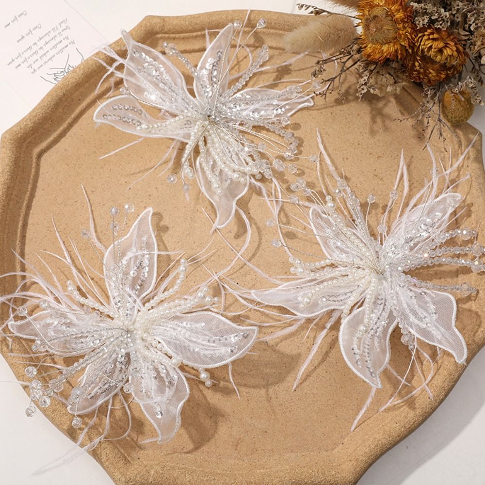 1PC Feather Pearl 3D Organza F - Applique Patch Flower avaliação e preço