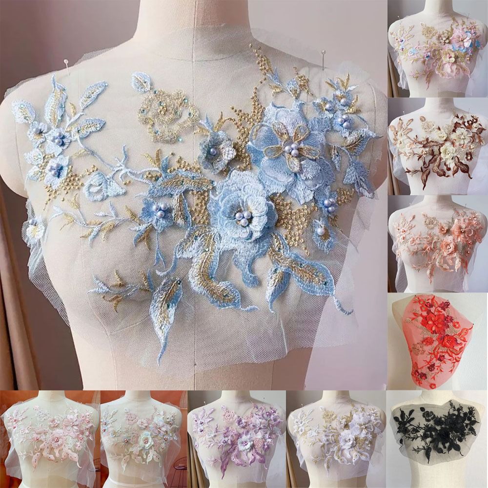 3D Flowers Beaded Lace Fabrics - Applique Patch Flower avaliação e preço