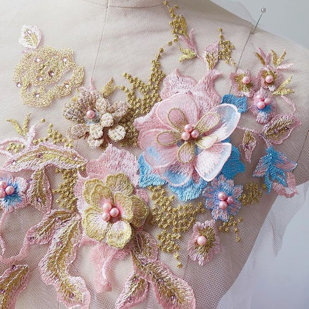 3D Flowers Beaded Lace Fabrics - Applique Patch Flower avaliação e preço