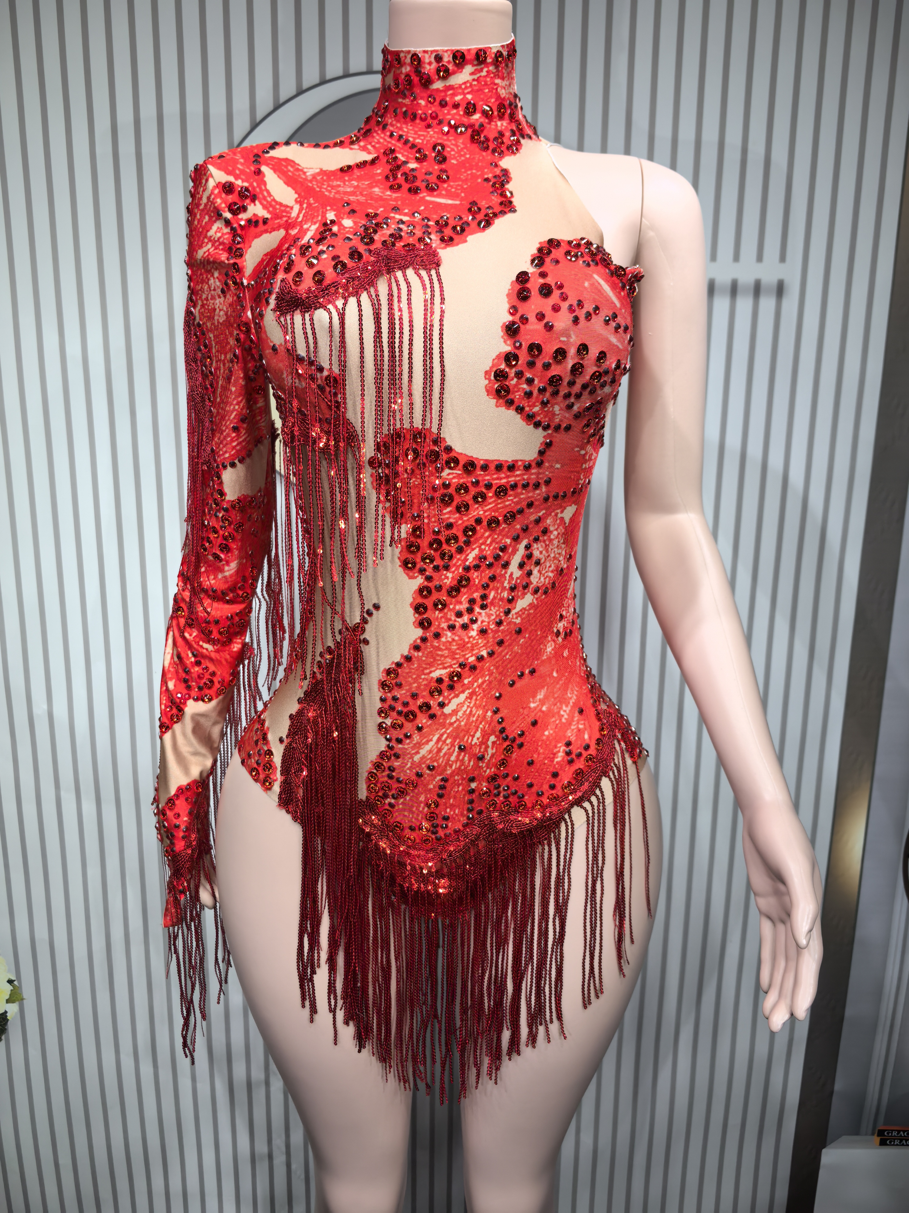 Sexy Skinny Leotard Singer Dan - Rhinestone Banding Trim avaliação e preço