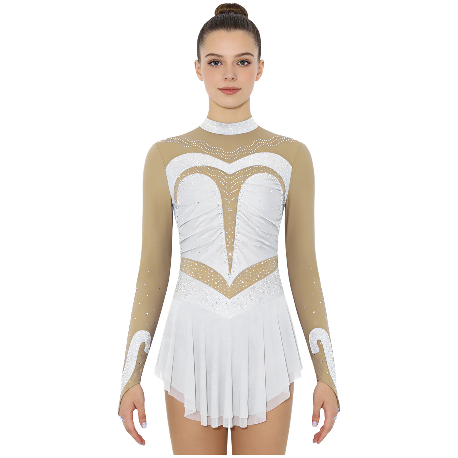 Womens Sheer Mesh Gymnastics B - Rhinestone Banding Trim avaliação e preço