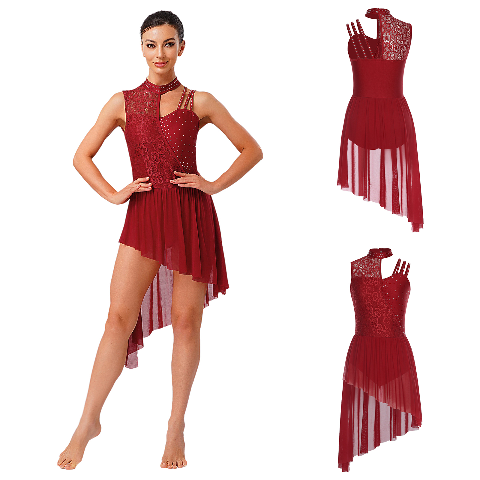 Women Lyrical Dance Dress Flor - Rhinestone Banding Trim avaliação e preço