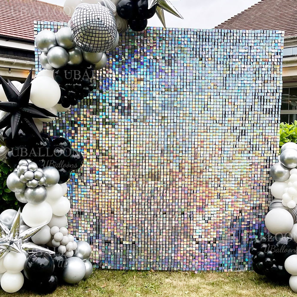 Iridescent Silver Shimmer Wall - Sequin Fabric Panel avaliação e preço
