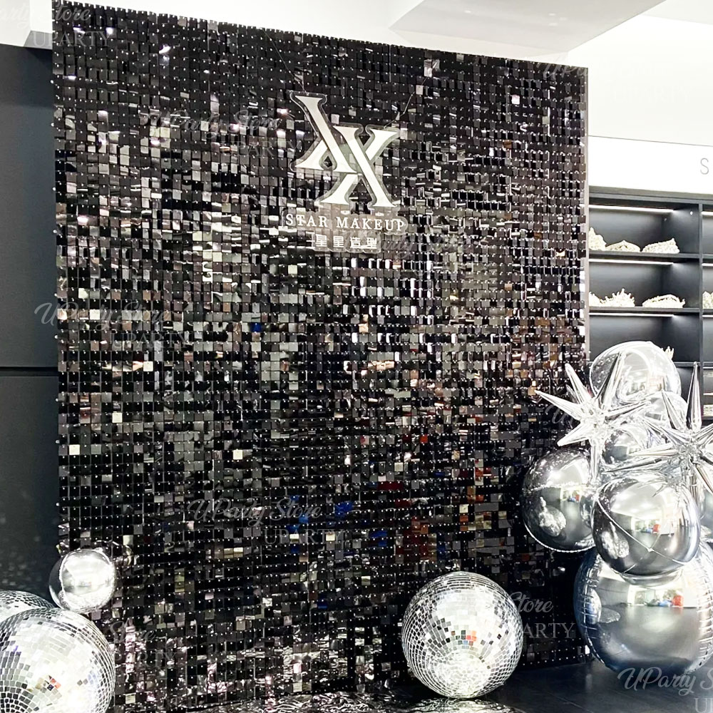 Black Shimmer Wall Backdrop 12 - Sequin Fabric Panel avaliação e preço