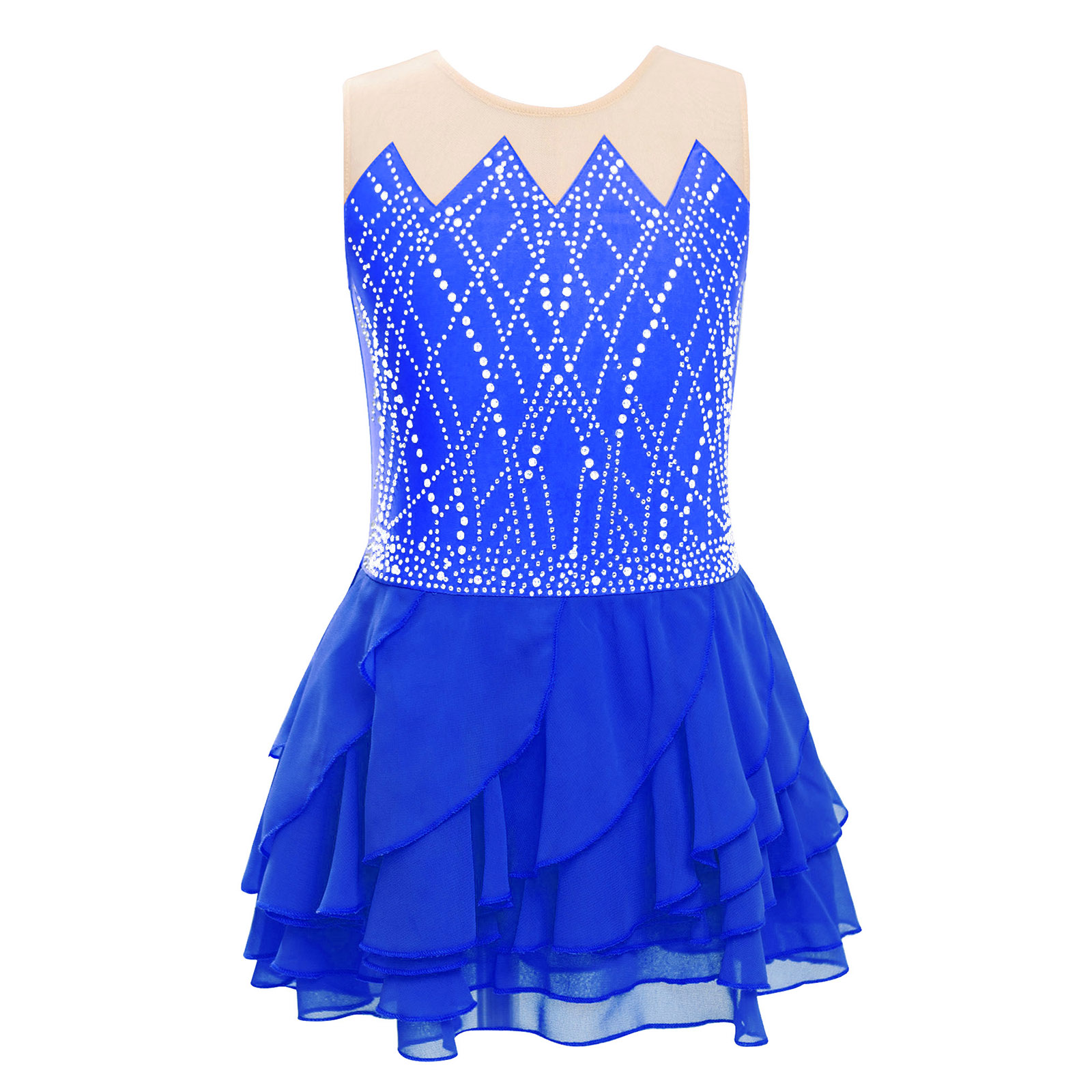 Girls Mesh Figure Skating Dres - Rhinestone Banding Trim avaliação e preço