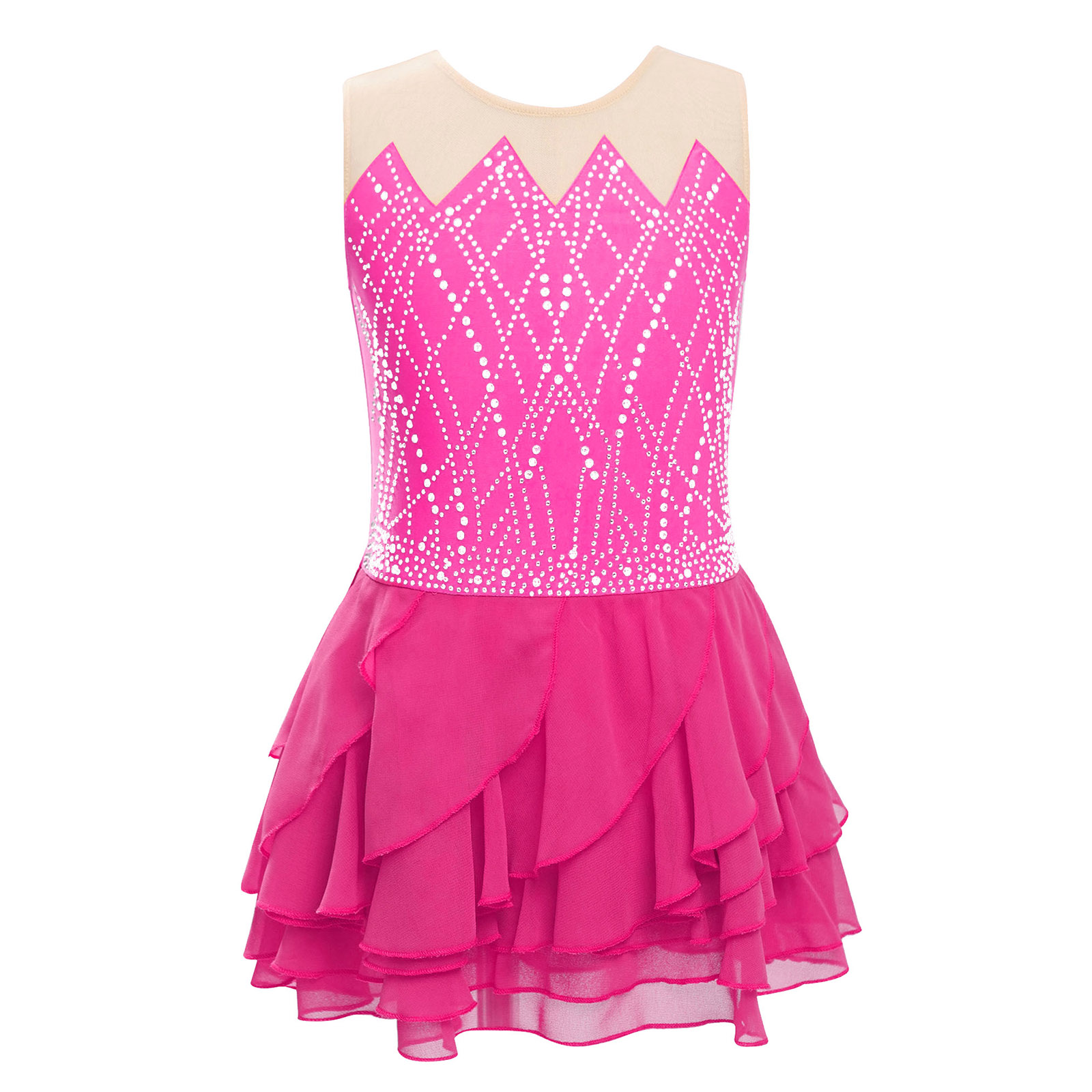 Girls Mesh Figure Skating Dres - Rhinestone Banding Trim avaliação e preço