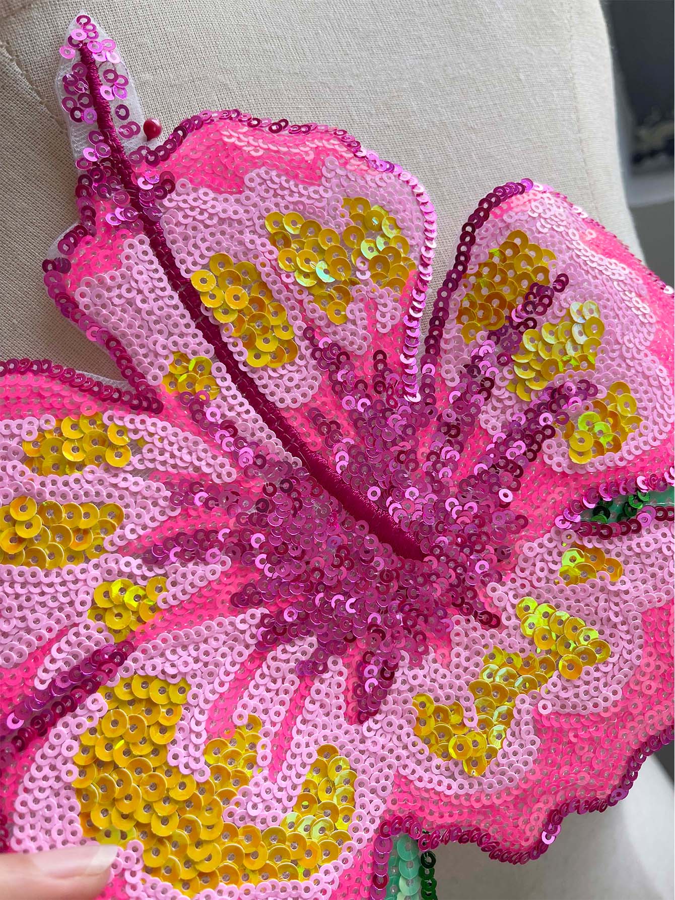 1 Piece 26CM Shining Pink Sequ - Applique Patch Flower avaliação e preço